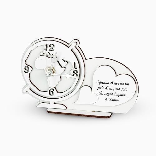 Albalù Bomboniera Mappamondo Orologio 10x16 cm in Legno con Frase Ali di Design Scatola da Bomboniera in Omaggio Ideale come Bomboniera Battesimo Comunione Cresima e Matrimonio