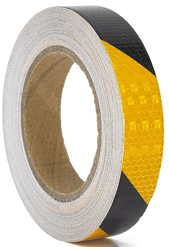 XFXIA Nastro Catarifrangente Adesivo Nero Giallo 2.5cm x20m Strisce Catarifrangenti Adesive Nastro Riflettente Adesivo Stradale Promemoria Di Sicurezza Ad Alta Per Auto Moto Attività Notturna