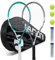 Tennisschläger für Erwachsene, vorbespannt, 68,6 cm, leichtes Tennisschläger-Set, 2 Spieler, Tennisschläger-Set mit 3 Bällen, 2 Griffen, 2 Vibrationsdämpfern, Grau und Grün