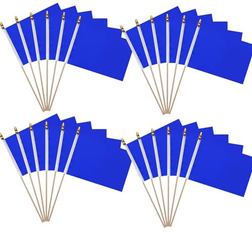 Wooden Sticks - 20 Packs Small Flags Blue Hand-hold Mini Flag Solid DIY Graffiti Banner Referee Flag Party Parade Celebration Sports Kindergarten School Events Festival