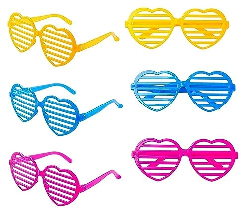 Mr. Gadget's Solutions 12 pares de gafas de plástico con forma de corazón, gafas de sol, accesorios para fiestas, colores aleatorios, suministros de fiesta de los años 80 y 90