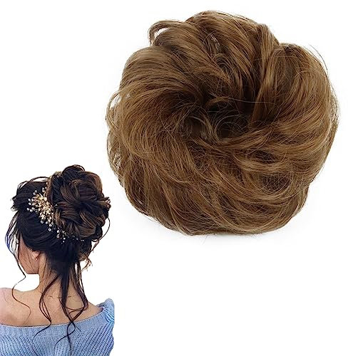 prinfantasy Haar Extensions Zum Einflechten Clip-In Hair Extensions Haarteil Haargummi Hochsteckfrisuren Brautfrisuren Voluminös Leicht Gewellt Unordentlich Dutt Braun FQ028