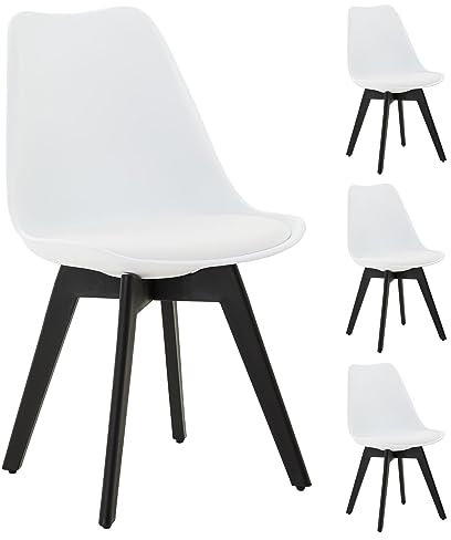 IDIMEX Esszimmerstuhl Rouen schwarz/weiß aus Kunststoff und Sitzkissen aus Kunstleder, Stuhl Scandi Look aus Plastik mit Kissen aus Lederimitat