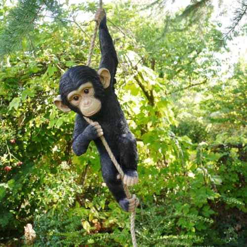 Hanging Monkey Garden Ornament Outdoor, Resin Monkey Statue on Rope, Animal Garden Decoration for Trees, Fences & Patios, The Enchanted Garden