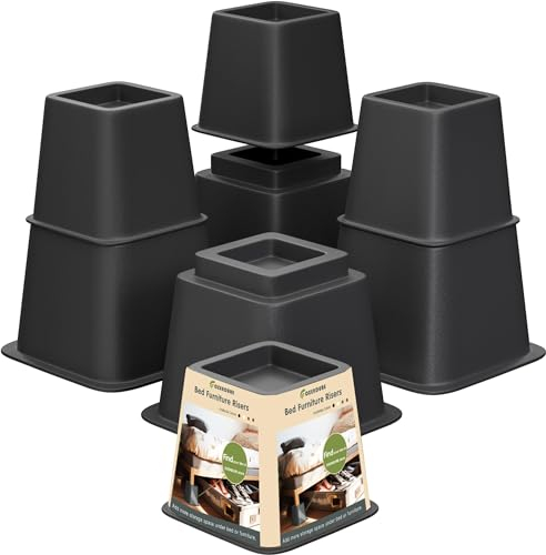 OXENDURE Lot de 8 rehausseurs de meubles de lit de 7,6 cm, 12,7 ou 20,3 cm, polyvalents, robustes, empilables, supporte 250 kg par rehausseur, noir