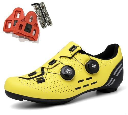 SDEQA Fahrradschuhe Herren Radschuhe Rennrad Schuhe Kompatibel mit Peloton Look SPD SPD-SL Delta Lock Pedal Atmungsaktive Radsportschuhe Reitschuhe,Gelb,48 EU