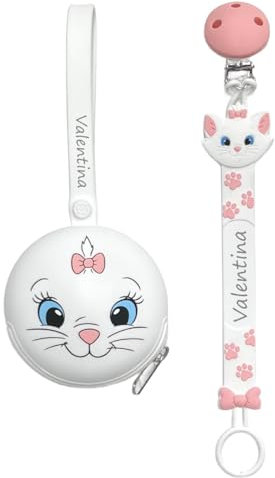 NOVITÁ Fettuccia IN SILICONE, per ciuccio personalizzata con nome, gattina, BABYJART, lavabile,sicura per il bambino,compatibile con ciuccio MAM e CHICCO AZIENDA ITALIANA, MADE IN ITALY!