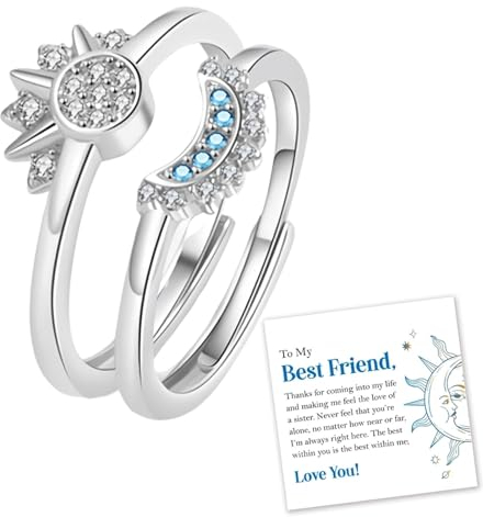 GRFFZX „To My Best Friend, I'm Always Right Here“ Sonnen- und Mondring, stapelbarer Freundschaftsversprechensring, Geburtstagsgeschenke für beste Freunde (B)