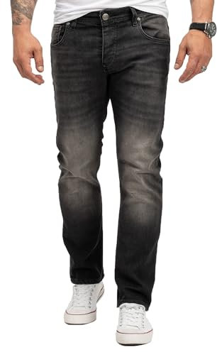 Lorenzo Loren Herren Jeans Regular Fit Stretch Jeans Männerhose Herrenjeans Denim Hosen Herrenhose Straight Cut Stonewashed LL-4005 Schwarz W44 L34