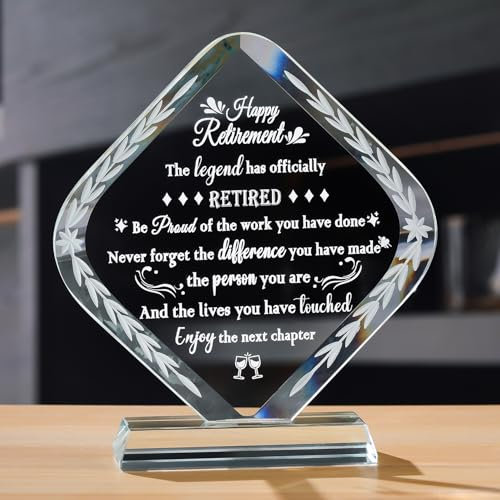 Movdyka Crystal Retirement Gifts for Women, Glass Retired Medal Presents for Men Colleagues Friends Going Away Happy Retirement Keepsakes for Her Leaving Home Ornaments