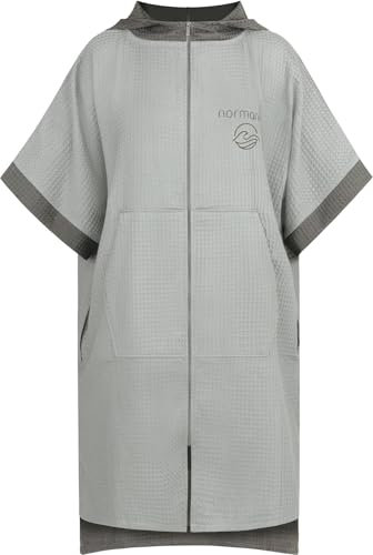 Badeponcho aus Waffelpique Handtuch-Poncho aus 100% Viskose leicht und kompakt - Badetuch Surferponcho mit Kapuze für Damen und Herren Farbe Grau Größe S/M