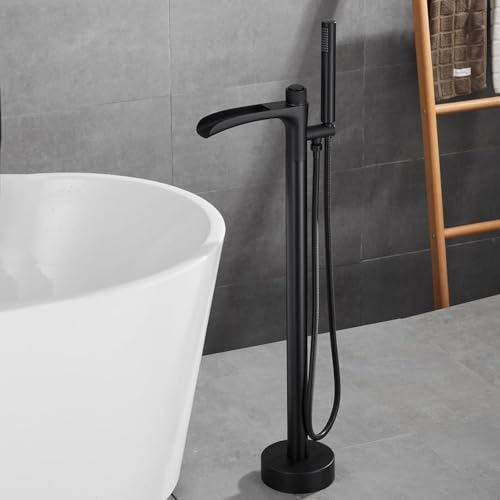UNFRASLOP Duscharmatur Schwarz Armatur Für Freistehende Badewanne Einhebelmischer Badewannenarmatur Mit Handbrause 360° Drehbarer