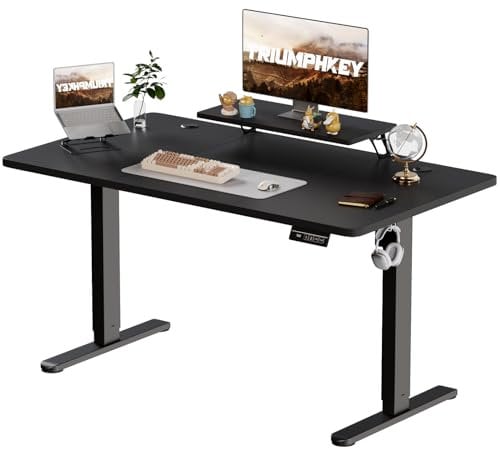 TRIUMPHKEY 160x70cm Scrivania Regolabile in Altezza,Ripiani per Monitor,Elettrica Scrivania per Computer con Funzione di Memoria,Standing Desk 73-118cm,Nero