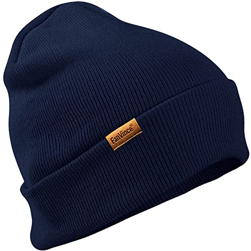 FanVince Mütze für Männer und Frauen Wintermütze Thermo Hauben Wolle Wintermützen Warme Weihnachten Geschenke für Papa und Mama Navy blau