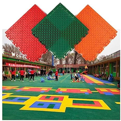 sjdoPulse Kindergarten Modular Interlocking Floor Tiles, Anti Slip wear,Resistant PP Floor Covering Tiles, Indoor Outdoor Decorative Sports Floor mats,Black,10PCS