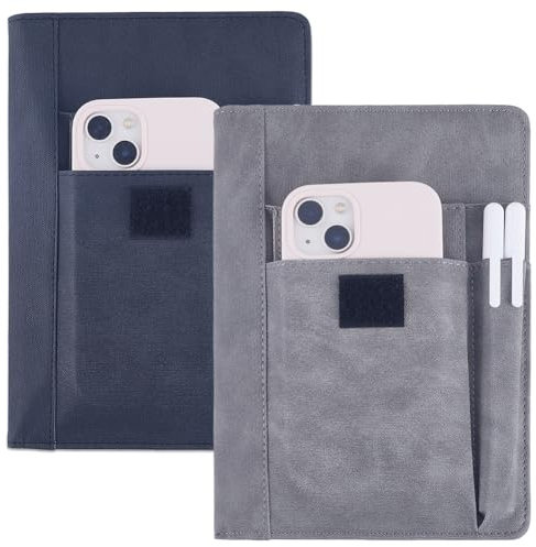 CRASPIRE 2 Farbe Buchabdeckung PU Leder wasserdichte Buchhülle grau schwarz wiederverwendbare Buchschutz für Paperbacks Notebook Wraps mit Stifttaschen für Buchliebhaber Geschenke 6.1×8.54 Zoll