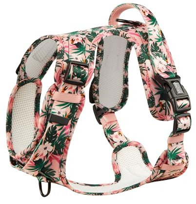 Hunde-Griffgeschirr Neopren | Arizona Hotdogs Griffgeschirr Tropicool | Buntes Blattmuster Pink (S)