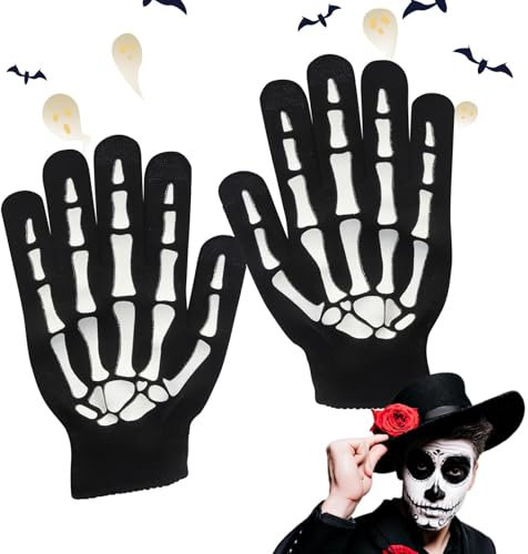 Ghost Cosplay Skull Claws Handschuhe,Stretch-Strick-Skelett-warme Handschuhe,Beleuchtete warme Totenkopf-Stretchhandschuhe - Horror Bone Scary Full Long Fingers Handschuhe für Halloween, Events, Theme