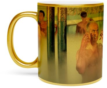 Fabulous Goldene Tasse aus verchromter Keramik – La Grande Mop Louis De Funes Bourvil Big Moustache Türkische Bains – 325 ml
