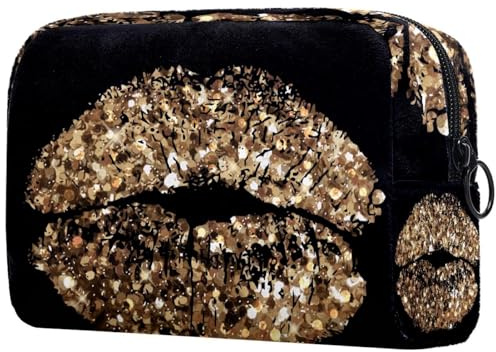 Lip of Gold Trousse à maquillage à paillettes pour femme, trousse de toilette de voyage, grande pochette de maquillage pratique avec fermeture éclair, multicolore, 18.5x7.5x13cm/7.3x3x5.1in, Trousse