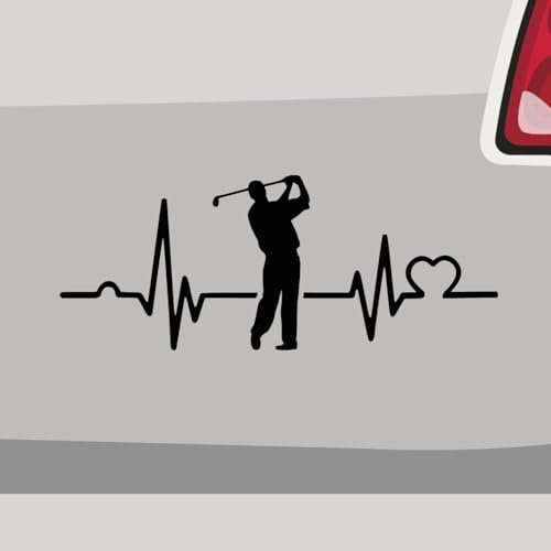 Aufkleber - Golfer Herzschlag Handicap - Sticker, Folienaukleber für Auto, Motorrad, Fahrrad, Laptop, LKW (10x4cm | Schwarz)