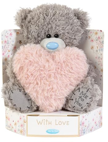 Me To You Tatty Teddy Plush 15cm-High 'With Love' Bear Holding Fluffy Heart On Luxury Gift Plinth - Official Collection