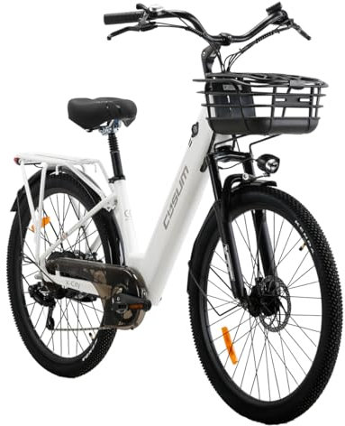 cysum X-City 26 E-Bike für Erwachsene Männer Frauen, Elektrofahrrad mit abnehmbarem 48V 10,4Ah Akku, 25 km/h und 80 km Reichweite, E-Bike für Pendler in der Stadt, 7 Gänge (weiß)
