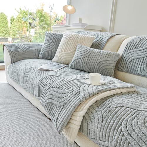tianxinbaobei Non Slip Sofa Cover, Flannel Sofa Protectors from Pets(1PC) | 90x160cm Sofa Cover 2 Seater, Plush Sofa Slipcovers, Pet Friendly Fuzzy Couch Covers for Dog, Machine Washable(Light Grey)
