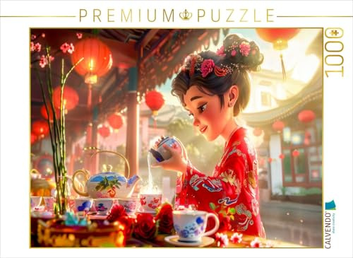 Puzzle · Teeritual die Kunst des Einschenkens | Ein Mädchen schenkt Tee mit ruhiger Hand in eine kunstvolle… · 1000 Teile · Lege-Größe 64 × 48 cm · CALVENDO Puzzle