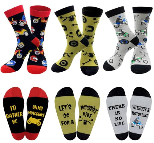 QXRXN Guitar Cricket Motorbike Themed Gifts for Men Funny and Unusual Calf Socks 3 Pair Multipack, Gifts for Men Birthday Present Novelty Socks
