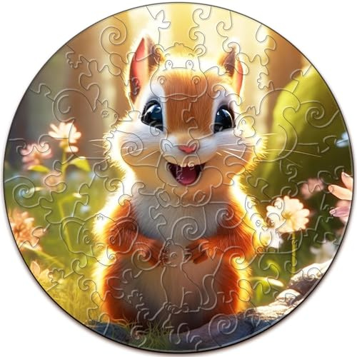 SECOGM Holzpuzzle Kinder, Süßes Eichhörnchen Kinderpuzzle ab 3 Jahren, Unregelmäßiges Großteile-Puzzle 50 Teilen, Vorschul-Lernpädagogisches Puzzle,29×29 cm