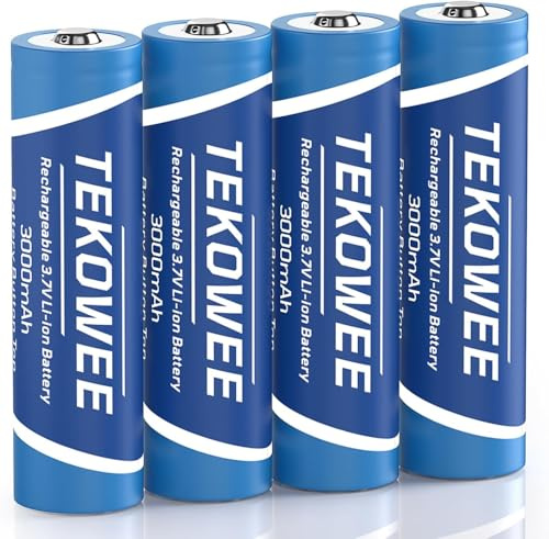 4 Pack 3.7V Rechargeable Battery, 3000mAh 3.7 Volt Batteries for Camera Flashlights Small Fan [Button-top, Not AA]