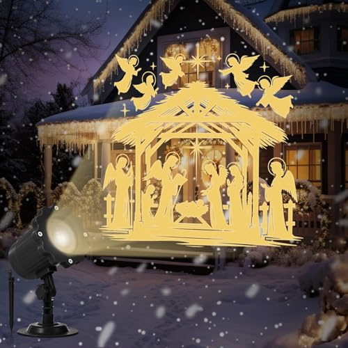 Treela Nativity Projector Light Outdoor Christmas Religious Decoration | Dynamic Christian Jesus Projector, Outside Nativity Scene Decor, Garden LED Landscape Lamp, Waterproof