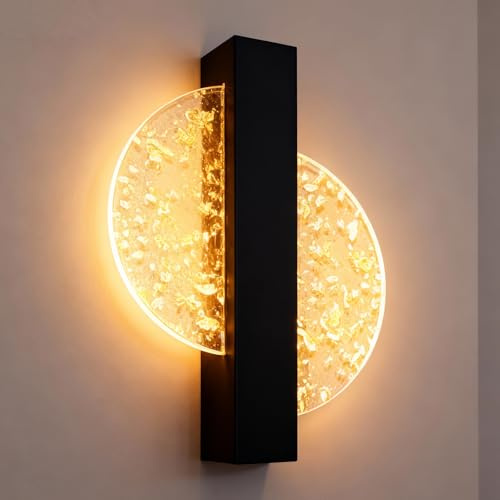 LED Wandleuchte Innen, Runde Wandbeleuchtung, LED Wandlampe Modern aus Acryl, Schwarz Wandbeleuchtung, Kreative Lange Parallele Wandleuchte Nachttischlampe für Schlafzimmer Wohnzimmer Treppenhaus