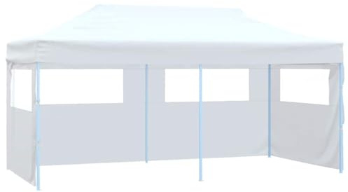 Profi-Partyzelt Faltbar, 3x6m Stahlrahmen, Weißes 600D Oxford-Gewebe mit PVC-Beschichtung, UV- & Wasserfestes Outdoor-Vordach mit 4 Seitenwänden für Events, Camping, Garten