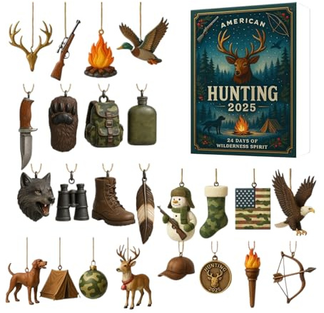 fayarrd Adventskalender Weihnachten – 2025 Jagdwerkzeug Dekoration Haus 2D, Rückwärtszählung mit Spielzeug, Jagd, für Partys, Geburtstage, Partys, Kinder, Erwachsene, Schreibtisch, Baum