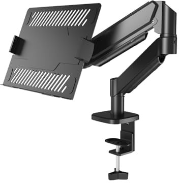 Monitor Arm,Support pour Ordinateur Portable 2 en 1 avec Plateau, Capacité Maximale De 10 Kg, Hauteur Réglable, Adapté Aux Ordinateurs Portables De 10 à 17 Pouces, avec Pince à Trou Rond/Bras De Bur