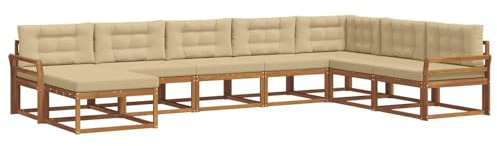 vidaXL Outdoor-Sofagarnitur mit Kissen 8 pcs Natur und Beige, Akazienholz Outdoor Sofa Set, modernes Ecksofa, langlebige Gartenmöbel, Terrassensitz, Lounge für den Hinterhof, Latten-Rücken-Design