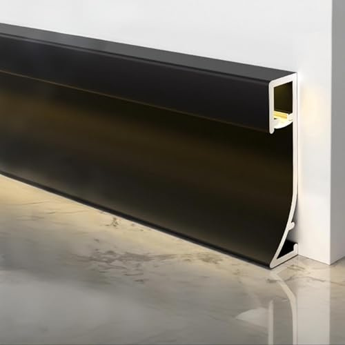 Battiscopa LED in alluminio nero opaco, confezione da 20, 5 cm x 120 cm (lunghezza totale 24 m), copertura per battiscopa in alluminio, listello decorativo, montaggio a incasso, (senza strisce LED)