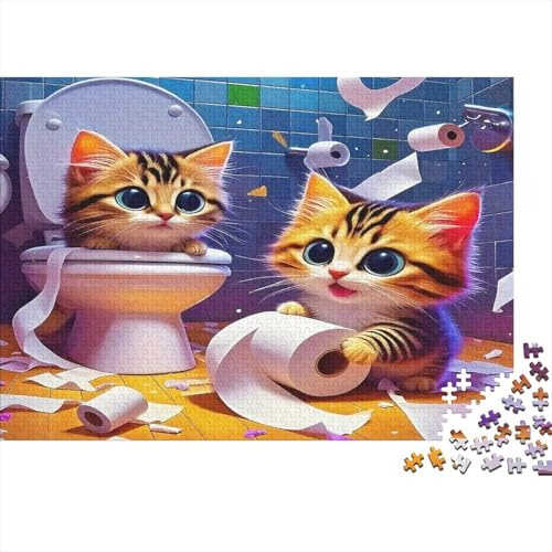 Cat Bathroom Mini 1000 Piece Jigsaw Puzzle Paper Adult 1000pc Jigsaw Puzzle Set Toilet Roll Home Relaxation Gift 38x26cm/1000pcs