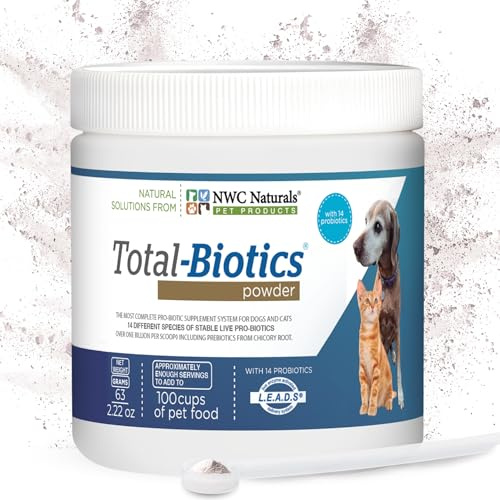 NWC Naturals Total-Biotics, Cat & Dog Probiotics for Digestive Health with Prebiotic, Unflavored Probiotic for Dogs & Cats, Supplement for Gut, Skin, Coat, Stomach Relief, 100 Servings, 2.22 Ounces