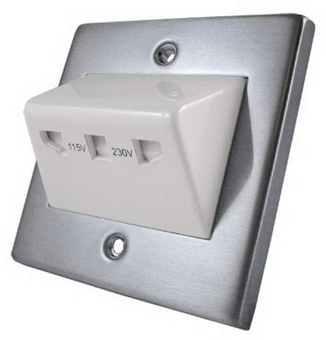 Shaver Socket Dual Voltage 115V/ 230V - Single Size - Satin Chrome - Square