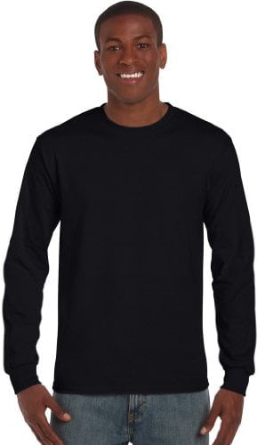 Gildan Mens Plain Crew Neck Ultra Cotton Long Sleeve T-Shirt (L) (Black)