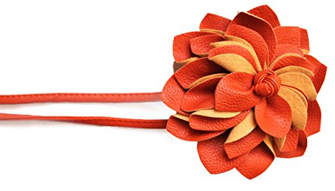 CAISHA Gürtel Hüftgürtel Wickelgürtel Leder Look mit extravaganter Blume Orange WG10