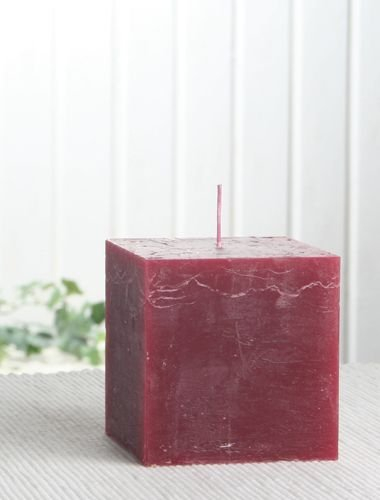 Rustik-Stumpenkerze, viereckig, 7,5x7,5x7,5 cm Ø, Rubin-Bordeaux