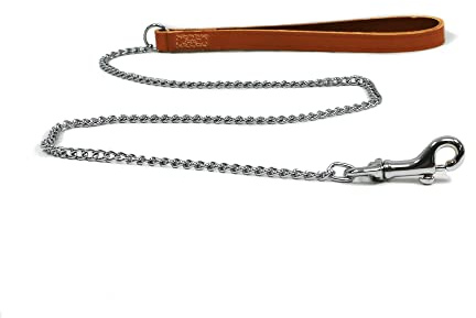 Ancol Heritage Leather Extra Heavy Chain Lead - Tan Steel Durable Dog Walking Accessory with Leather Handle - 80cm L