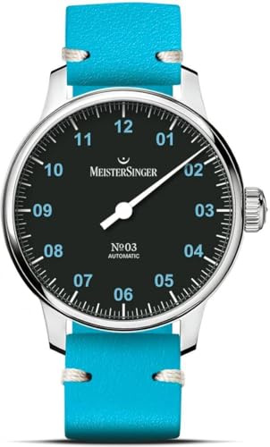 MeisterSinger Special No03 (43mm) Black Dial/Blue Leather Strap S-AM902B