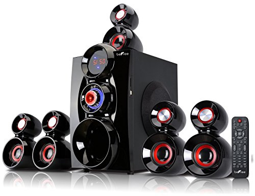 beFree Sound BFS-600, 5.1 Channel Surround Sound Bluetooth Speaker System, Red