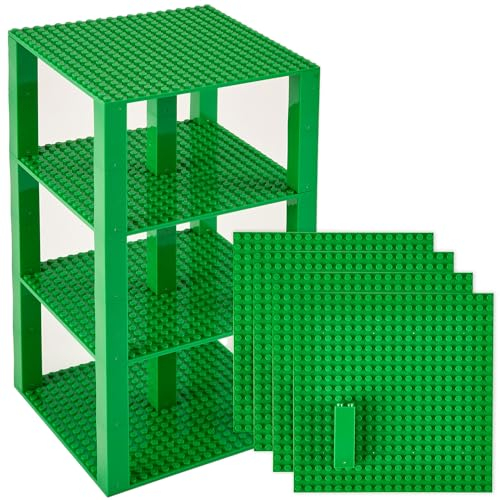 Strictly Briks - Stapelbare Bauplatten - Inkl. Verbesserte 2x2-Bausteine - Kompatibel mit Großen Marken - Geeignet für Turm-Konstruktionen - Set aus 4 Platten - Je 6 x 6 (15,2 x 15,2 cm) - Grün