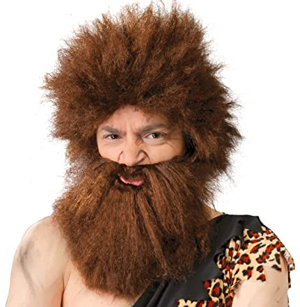 FIESTAS GUIRCA | Caveman Wig with Beard (One Size) - Fancy Dress Accessory for Adult Men - Ideal for Troglodyte Parties, Halloween and Carnival - Prehistoric Style - Brown